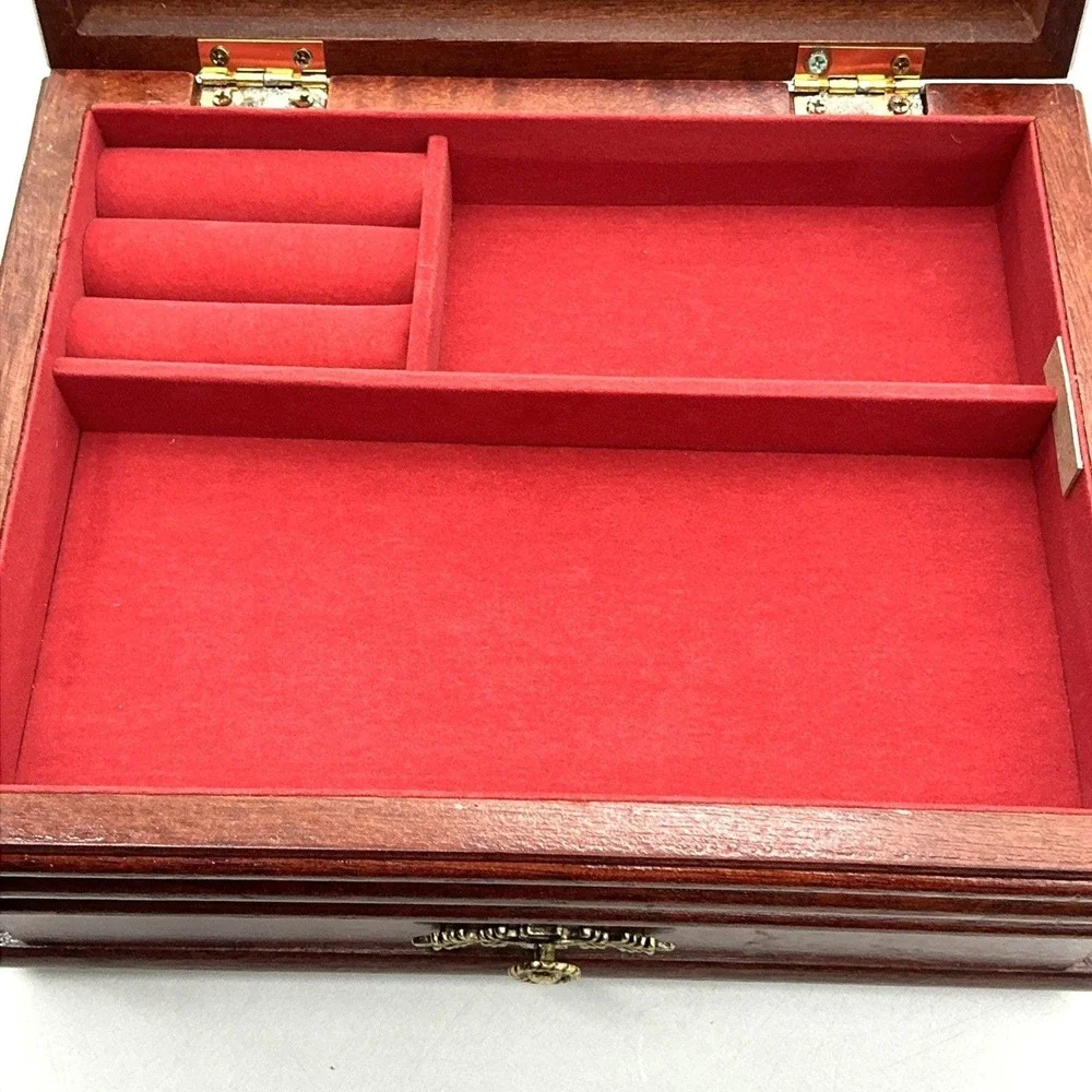 Vintage Ladies Walnut Finish Jewelry Box w Mirror Photo‎ Frame New in Box